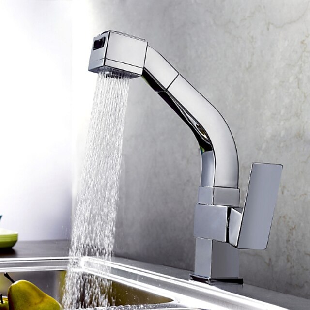  Kitchen faucet - One Hole Chrome Pull-out / ­Pull-down Deck Mounted Contemporary Kitchen Taps / Brass / Single Handle One Hole