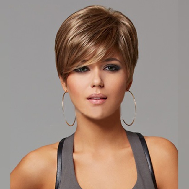  Synteettiset peruukit Suora Suora Otsatukalla Peruukki Lyhyt Ruskea Synteettiset hiukset 6 inch Naisten Sivuosa Ruskea