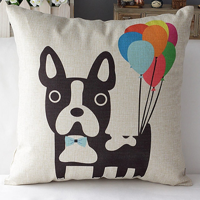  moderne stijl cartoon hond met ballonnen gedessineerde katoen / linnen decoratieve kussensloop