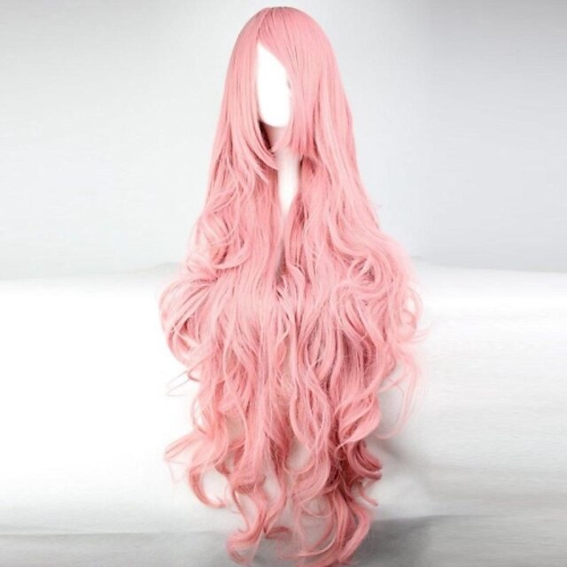  Συνθετικές Περούκες Σγουρά Κυματιστό Βαθύ Κύμα Σγουρά Βαθύ Κύμα Ασύμμετρο κούρεμα Περούκα Ροζ Μακρύ Ροζ Συνθετικά μαλλιά 28 inch Γυναικεία Φυσική γραμμή των μαλλιών Ροζ