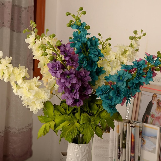  Ramo Seda Plástico Espora Flor de Mesa Flores artificiais