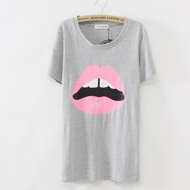  ICED™ Women's Round Collar Lips Fashion T-shirt (More Colors)