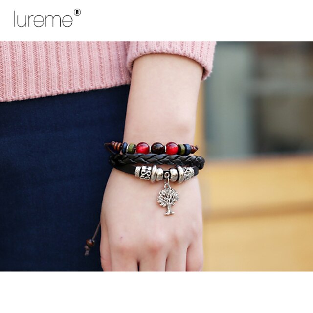  Lureme® Hot! Leather Bracelet Beaded Woven Christmas Tree Pendant Men'S Leather Bracelet