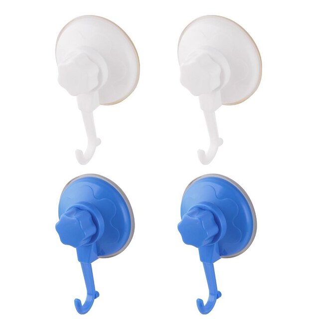  Bathroom Single Hook with Powerful Suction Cup, A Suite of 4 Mounted, 2 White, 2 Blue,A6061-C3
