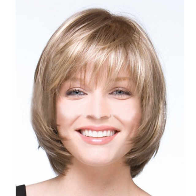  Synthetic Wig Straight Natural Wave Natural Wave Straight Bob With Bangs Wig Blonde Short Light Blonde Synthetic Hair Women's Blonde StrongBeauty