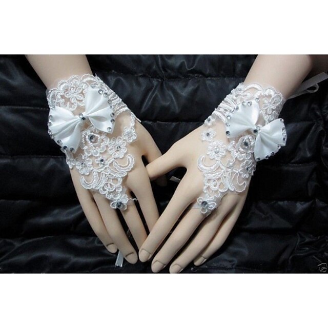  Cotton Wrist Length Glove Charm / Stylish / Bridal Gloves With Rhinestone / Bowknot / Embroidery