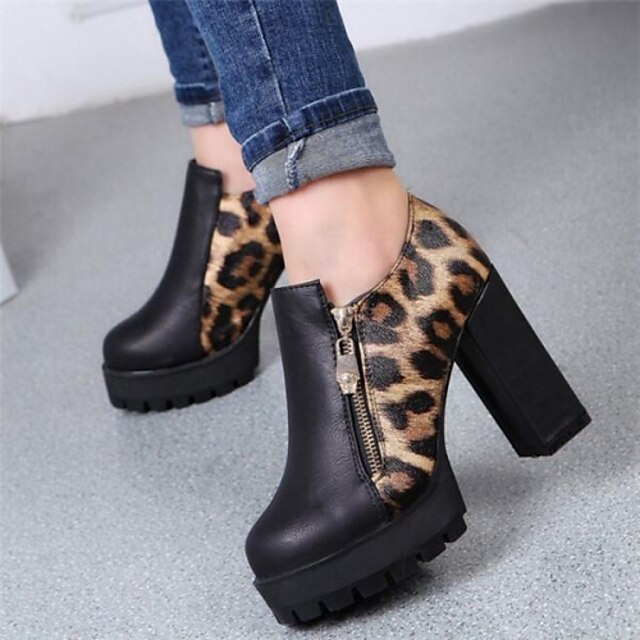  Women's Shoes Chunky Heel Round Toe Pumps/Heels Casual AnimalPrint