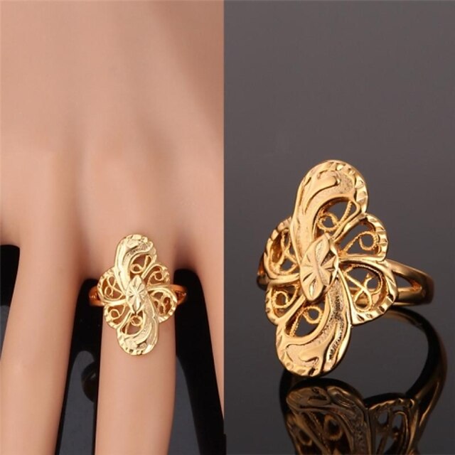  Anillo de banda Artesano Dorado 5 pétalos de oro Plata 5 pétalos Chapado en Oro Legierung damas Inusual Asiático 6 7 8 9 10 / Mujer