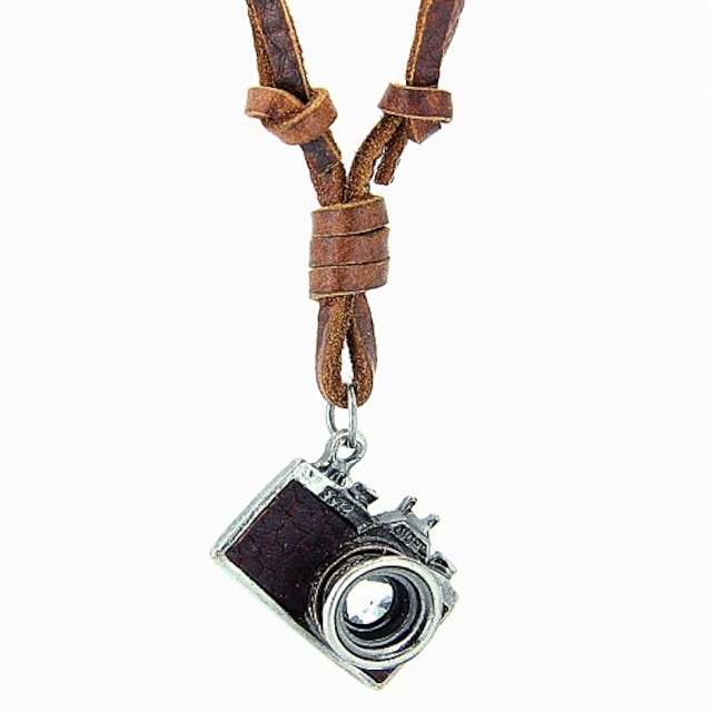  Long Statement Necklace / Lockets Necklace / Vintage Necklace - Leather Camera Vintage, European, Simple Style Black, Brown Necklace Jewelry For Party, Daily, Casual / Pendant / Pendant
