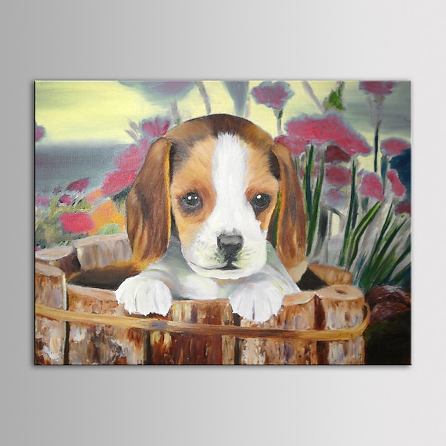  IARTS Oil Painting Modern Animal Lovely Dog Little Popy Hand Painted Canvas with Stretched Frame