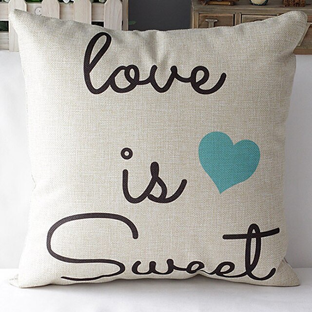 パターン化されたモダンなスタイルのロマンチックな言葉青心コットン/リネン装飾的な枕カバー