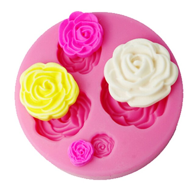  четыре с помадной декорирование плесень 3d розы для украшения торта поставок розовый цвет SM-018