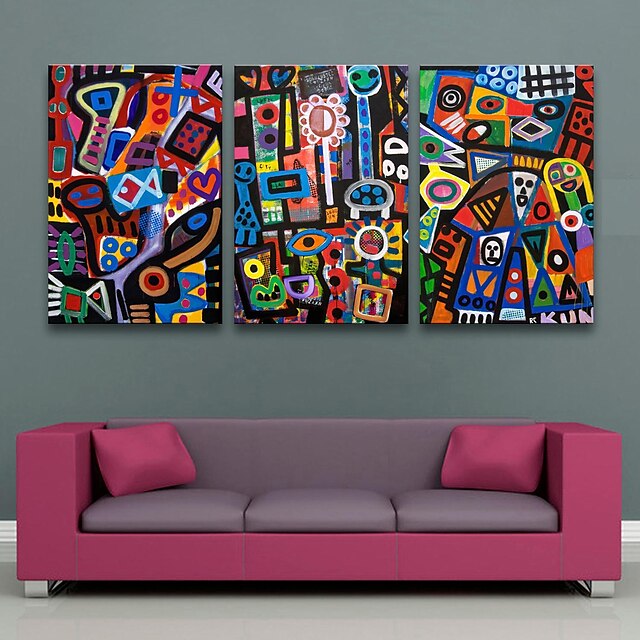  E-HOME® Stretched Canvas Art  Abstract Patterns Decoration Painting Set of 3