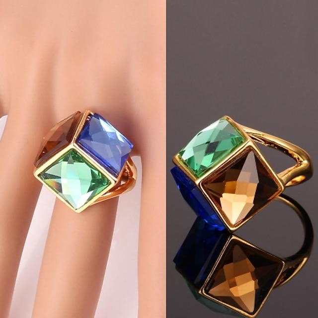  Women's Statement Ring Ladies Unusual Unique Design Fashion Crystal Gold Plated Alloy Ring Jewelry Blue For Wedding Party Daily Casual Sports