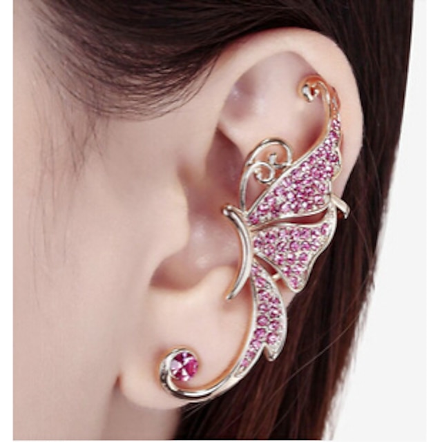  Women's Synthetic Diamond Ear Cuff Climber Earrings Butterfly Animal Ladies Earrings Jewelry White / Purple For Wedding Party Casual Daily