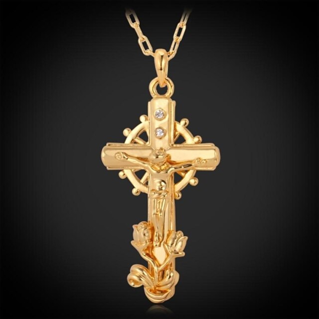  Women's Pendant Cross Circle Cross Party Work Casual Vintage 18K Gold Plated Rhinestone Platinum Plated Gold Silver Necklace Jewelry For Christmas Gifts Special Occasion Birthday Gift