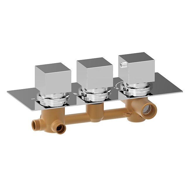  Dusjkran Sett - Termostatisk Moderne Krom Vægmonteret Messing Ventil Bath Shower Mixer Taps / Tre Håndtak tre hull