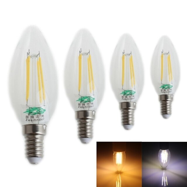  4W E14 Ampoules à Filament LED CA35 4 LED Intégrée 380 lm Blanc Froid Décorative AC 100-240 V 4 pièces