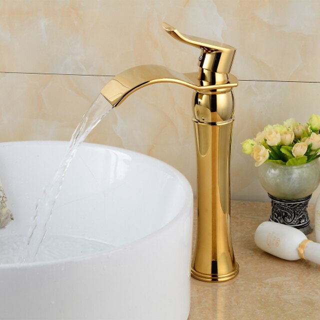  Lavandino rubinetto del bagno - Cascata Ti-PVD A 3 fori Uno / Una manopola Un foroBath Taps