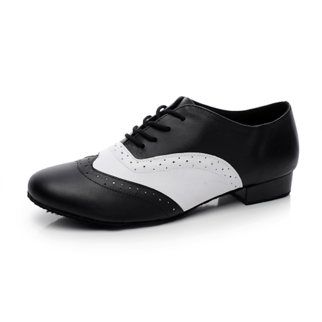  Herren Ballsaal Swing Schuhe Absätze Flacher Absatz Schwarz und Weiss Schnalle