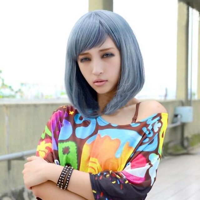  Synthetische pruiken Recht Stijl Bobkapsel Zonder kap Pruik Blauw Marineblauw Synthetisch haar 12 inch(es) Dames Natuurlijke haarlijn Blauw Pruik Gemiddelde Lengte Cosplaypruik