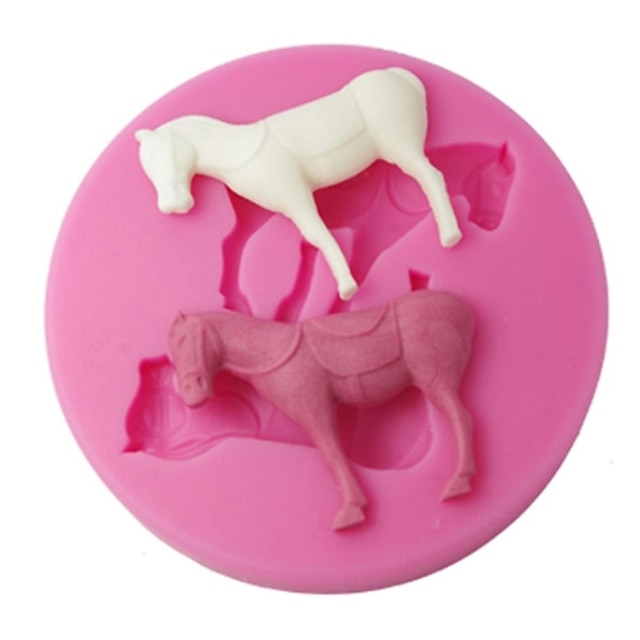  FOUR-C Silicone Cup Cake Mold 2 Horses Embossing Mould Color Pink