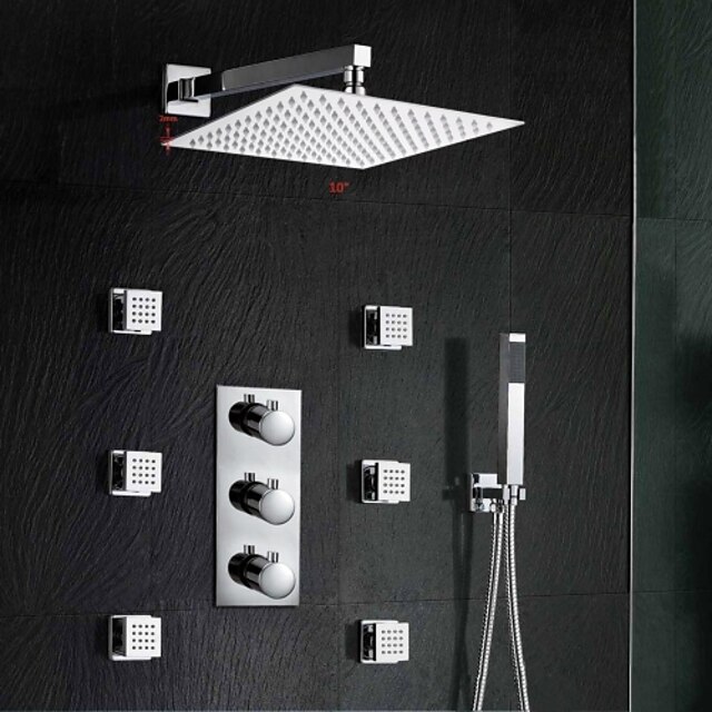  Suihkusetti Aseta - Sadesuihku Nykyaikainen Kromi Seinäasennus Messinkiventtiili Bath Shower Mixer Taps / Kolme kahvat kolme reikää