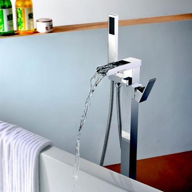  Βρύση Μπανιέρας - Σύγχρονο Χρώμιο Ελεύθερη όρθια θέση Κεραμική Βαλβίδα Bath Shower Mixer Taps / Ενιαία Χειριστείτε μια τρύπα