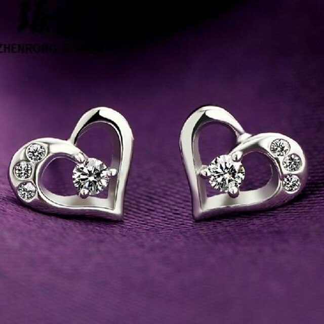  Clear Cubic Zirconia Sterling Silver Silver Earrings Heart Jewelry Silver For