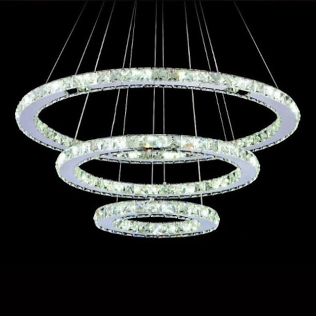  3 ringar 40 cm kristall LED-ljuskrona metallcirkel galvaniserad modern samtida 110-120v 220-240v