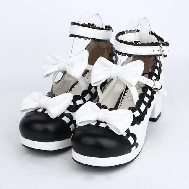  Femme Chaussures Lolita Talon haut Chaussures Nœud papillon 4.5 cm Noir Cuir PU / Cuir polyuréthane Déguisement Halloween