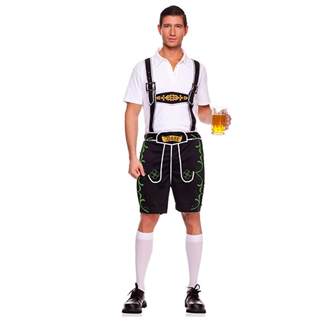  Halloween Oktoberfest Lederhosen Heren Broeken T-shirt Bavarian Kostuum Zwart Bruin Groen