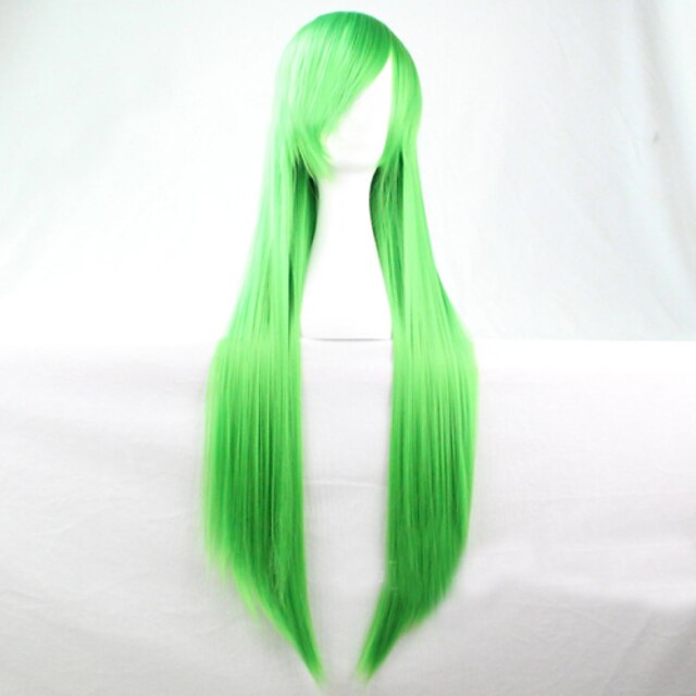  Peluca de disfraz de cosplay peluca sintética recta recta asimétrica peluca larga pelo sintético verde 28 pulgadas cabello natural de mujer peluca verde de halloween