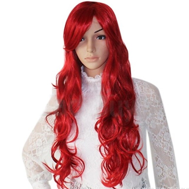  Συνθετικές Περούκες Στυλ Με αφέλειες Περούκα Κόκκινο Κόκκινο Συνθετικά μαλλιά Γυναικεία Κόκκινο Περούκα Περούκα άνιμε