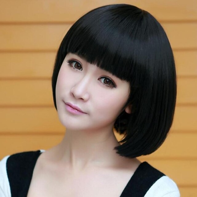  Synthetic Wig Straight With Bangs Wig Short Black Women's Black