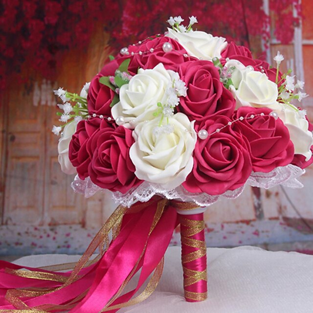  Ένα μπουκέτο από 30 τριαντάφυλλα PE προσομοίωση του γάμου γαμήλια ανθοδέσμη νύφη κρατώντας λουλούδια, ροζ και λευκό