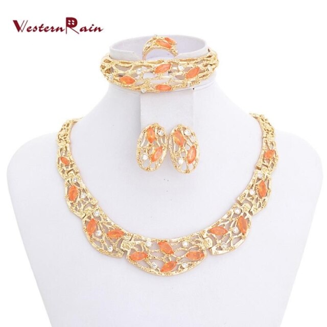  WesternrainGold Plated Jewelry Sets African Gold Gorgeous Necklace,Wedding Jewelry Fashion Necklaces For Women