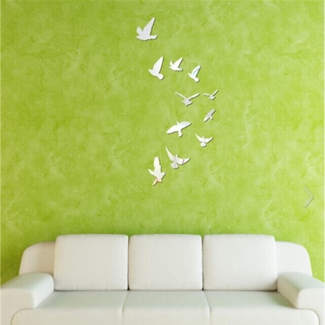  Mirror Wall Stickers Wall Decals, DIY 11PCS Birds Mirror Acrylic Wall Stickers