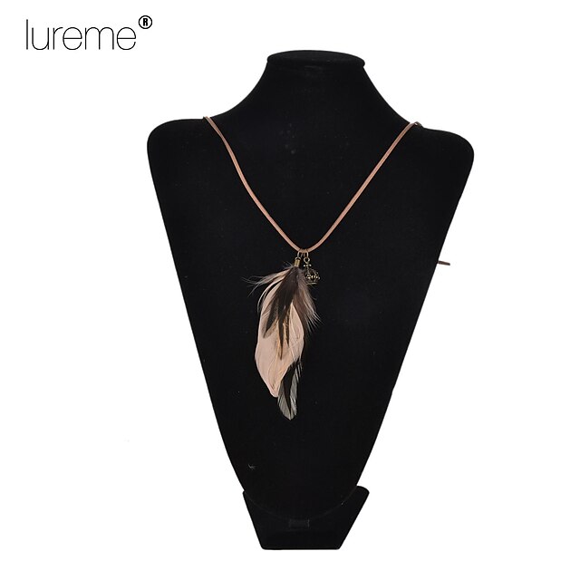  Lureme® Simple Style  Leather Woven Crown Feather Alloy Pendant Necklace