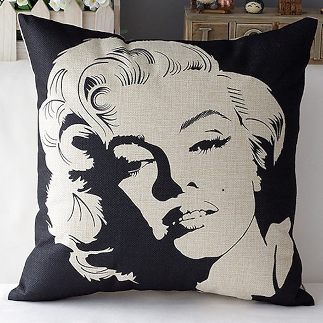  Modern Style Marilyn Monroe Head Patterned Cotton/Linen Decorative Pillow Cover