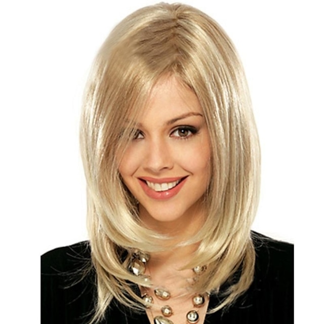  Synthetic Wig Natural Wave Wig Blonde Medium Length Blonde Women's Blonde