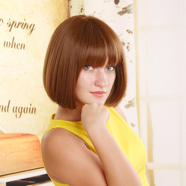  Synthetic Wig Straight Wig Short Light Brown Women's Brown