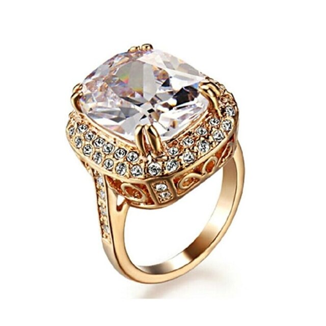  Dame Statement Ring Krystal Gylden Krystal Guldbelagt Simuleret diamant Damer Luksus Bling bling Bryllup Fest Smykker Solitaire Emerald Cut HALO