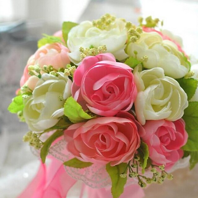  een boeket van 20 zijden doek simulatie rozen bruiloft boeket bruiloft bruid bedrijf bloemen, roze en oranje