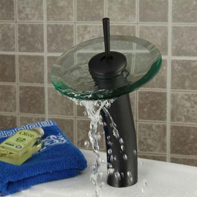  Håndvasken vandhane - Vandfald Olie-gnedet Bronze Basin Et Hul / Enkelt håndtag Et HulBath Taps / Messing