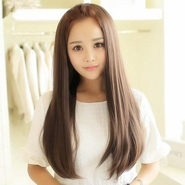  Synthetic Wig Straight Straight Asymmetrical Wig Long Ash Brown#8 Synthetic Hair 25 inch Women's Partial / Half Wigs Brown