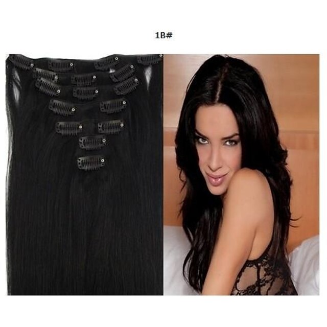  Extension à clip Extensions de cheveux Cheveux Naturel humain Pack Droit Classique 15 pouce Extensions de cheveux