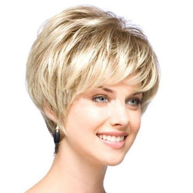  Synthetische pruiken Gekruld Gekruld Asymmetrisch kapsel Pruik Blond Kort Licht blond Synthetisch haar 4 inch(es) Dames Natuurlijke haarlijn Blond