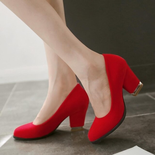  Для женщин Обувь Искусственная замша Весна Лето Осень На толстом каблуке Назначение Для праздника Черный Красный