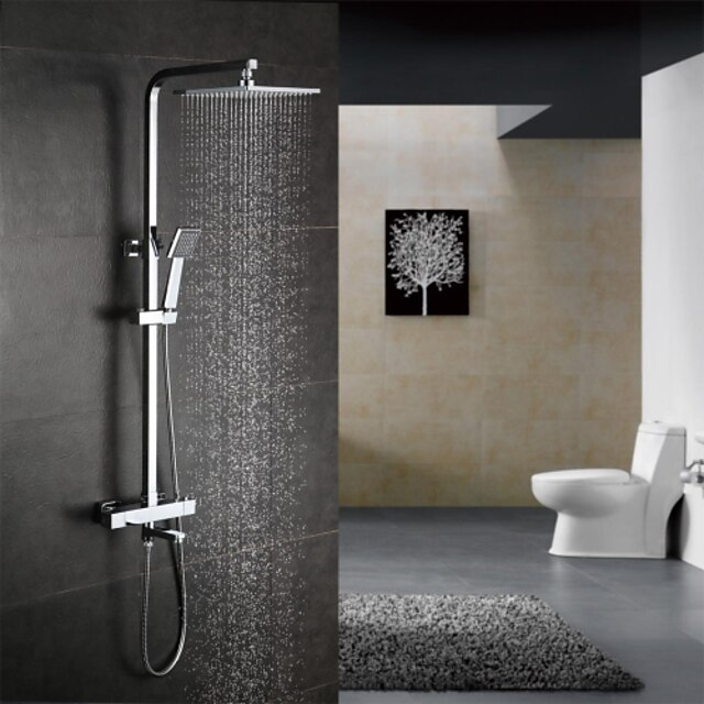  מערכת למקלחת הגדר - גשם עכשווי כרום מערכת למקלחת שסתום קרמי Bath Shower Mixer Taps / Brass / שתי ידיות שלושה חורים